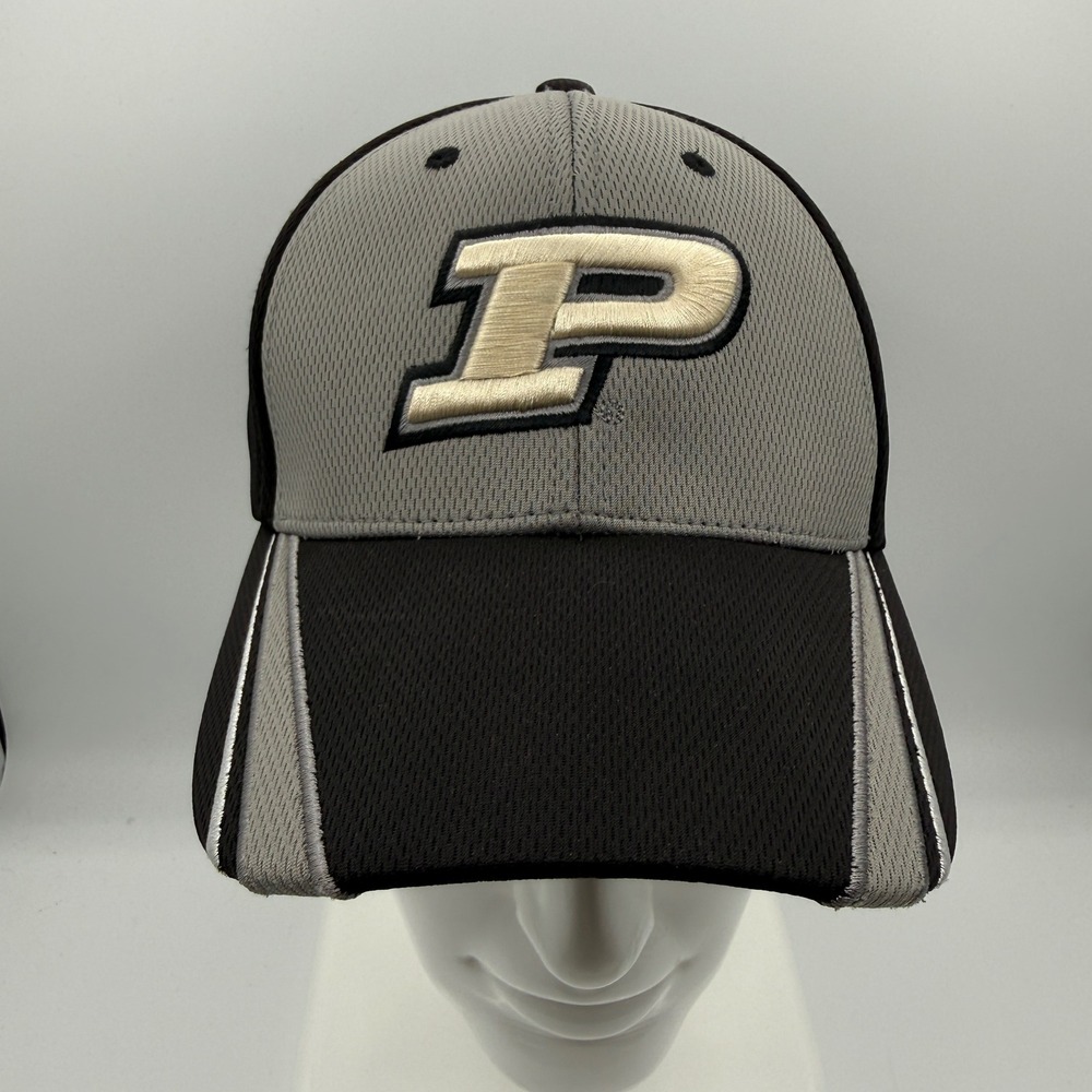 Captivating Headwear Purdue University Hat Mens OSFA Black Grey Mesh Strapback